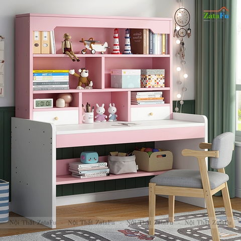 Bàn Học Gỗ Xinh Xắn Kết Hợp Kệ Sách Đa Năng Cho Bé BLV-112