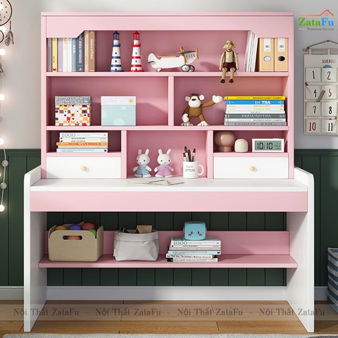 Bàn Học Gỗ Xinh Xắn Kết Hợp Kệ Sách Đa Năng Cho Bé BLV-112