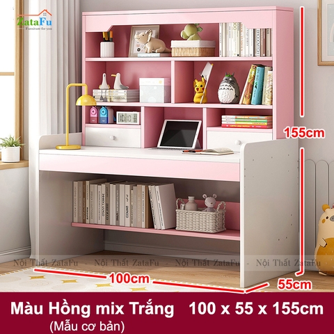 Bàn học gỗ xinh xắn kết hợp kệ sách đa năng cho bé BLV-112