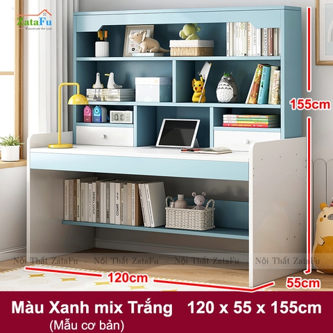 Bàn Học Gỗ Xinh Xắn Kết Hợp Kệ Sách Đa Năng Cho Bé BLV-112