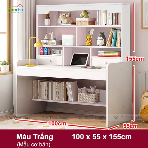 Bàn học gỗ xinh xắn kết hợp kệ sách đa năng cho bé BLV-112