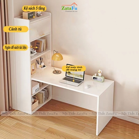 Bàn Học Bàn Làm Việc Gỗ MDF Kết Hợp Kệ Đựng Sách Thông Minh BLV-132 ZataFu