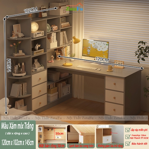 Bàn Làm Việc, Bàn Học Kết Hợp Kệ Sách Nhiều Tầng Thông Minh Gỗ MDF BLV-133 ZataFu