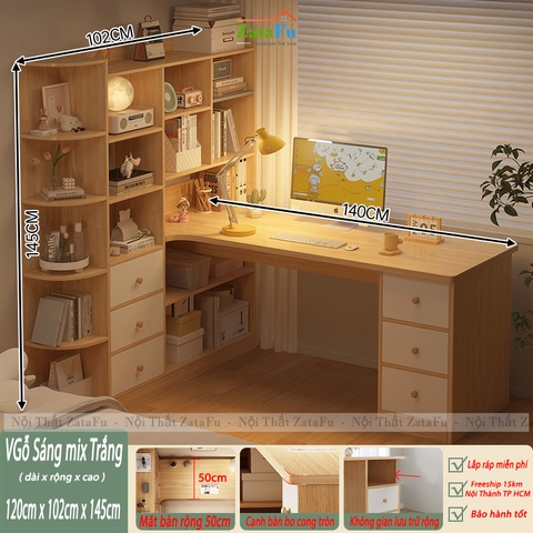 Bàn Làm Việc, Bàn Học Kết Hợp Kệ Sách Nhiều Tầng Thông Minh Gỗ MDF BLV-133 ZataFu
