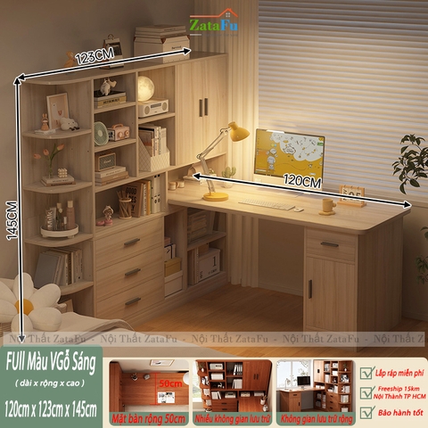 Bàn Làm Việc, Bàn Học Kết Hợp Kệ Sách Nhiều Tầng Thông Minh Gỗ MDF BLV-133 ZataFu