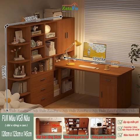 Bàn Làm Việc, Bàn Học Kết Hợp Kệ Sách Nhiều Tầng Thông Minh Gỗ MDF BLV-133 ZataFu