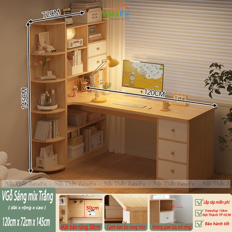 Bàn Làm Việc, Bàn Học Kết Hợp Kệ Sách Nhiều Tầng Thông Minh Gỗ MDF BLV-133 ZataFu