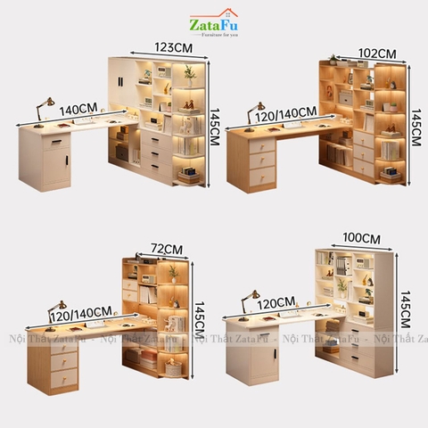 Bàn Làm Việc, Bàn Học Kết Hợp Kệ Sách Nhiều Tầng Thông Minh Gỗ MDF BLV-133 ZataFu
