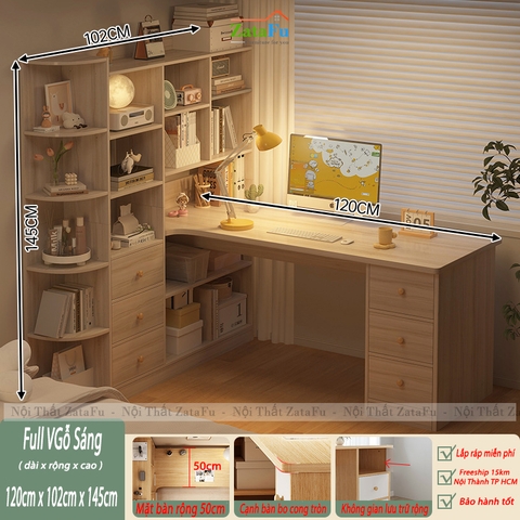 Bàn Làm Việc, Bàn Học Kết Hợp Kệ Sách Nhiều Tầng Thông Minh Gỗ MDF BLV-133 ZataFu