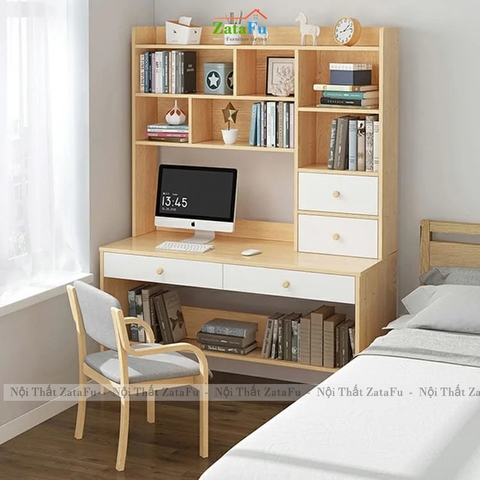 Bàn Làm Việc Bàn Học Sinh Có Ngăn Kéo Và Kệ Sách Làm Từ Gỗ MDF BLV-161 ZataFu
