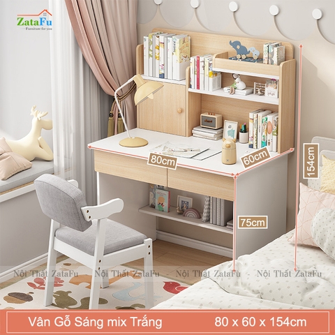 Bàn Học Gỗ Công Nghiệp Kết Hợp Kệ Sách Xinh Xắn Cho Bé BLV- 93