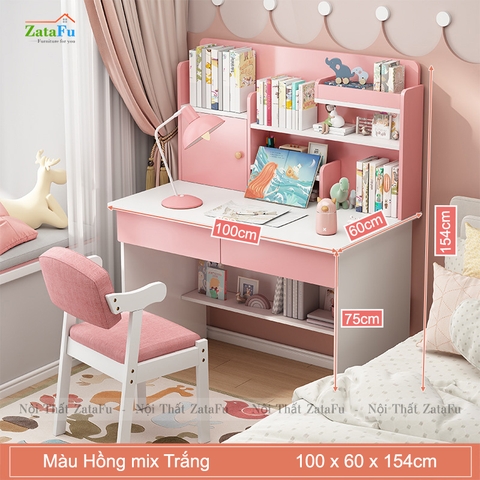 Bàn Học Gỗ Công Nghiệp Kết Hợp Kệ Sách Xinh Xắn Cho Bé BLV- 93