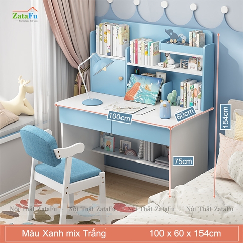 Bàn Học Gỗ Công Nghiệp Kết Hợp Kệ Sách Xinh Xắn Cho Bé BLV- 93
