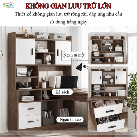 Bàn Làm Việc Chữ L Nhiều Ngăn Kết Hợp Tủ Sách Hiện Đại BLV-146 ZataFu