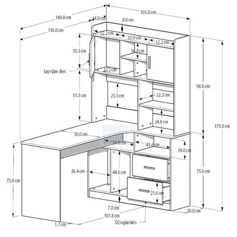 Bàn Làm Việc Chữ L Nhiều Ngăn Kết Hợp Tủ Sách Hiện Đại BLV-146 ZataFu