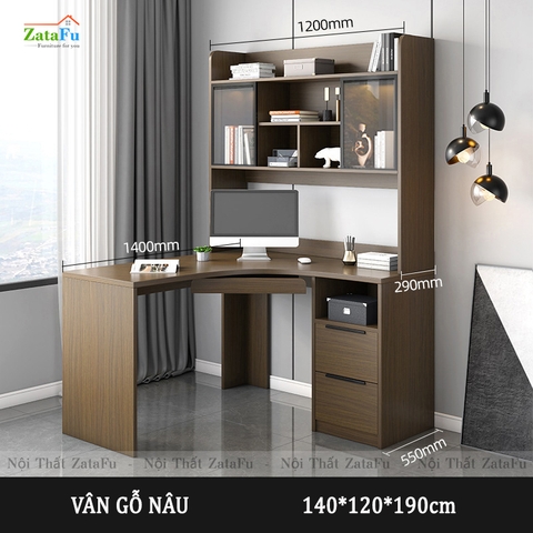 Bàn làm việc chữ L liền kệ sách và tủ trang trí đèn LED BLV-57