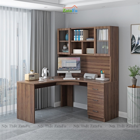 Bàn học bàn làm việc chữ L đi liền kệ sách lớn BLV-56