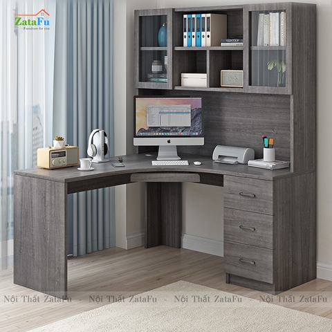 Bàn học bàn làm việc chữ L đi liền kệ sách lớn BLV-56