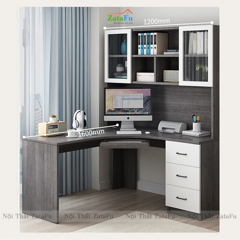 Bàn học bàn làm việc chữ L đi liền kệ sách lớn BLV-56