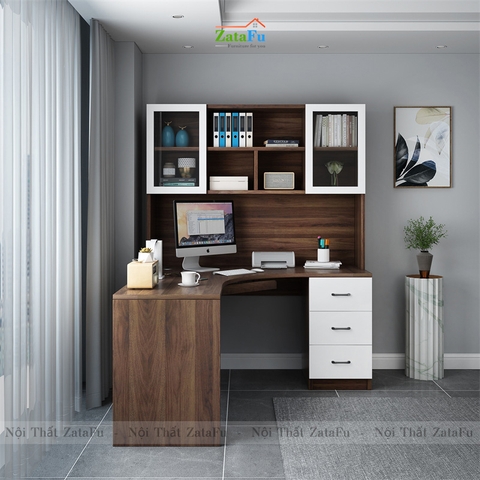 Bàn học bàn làm việc chữ L đi liền kệ sách lớn BLV-56