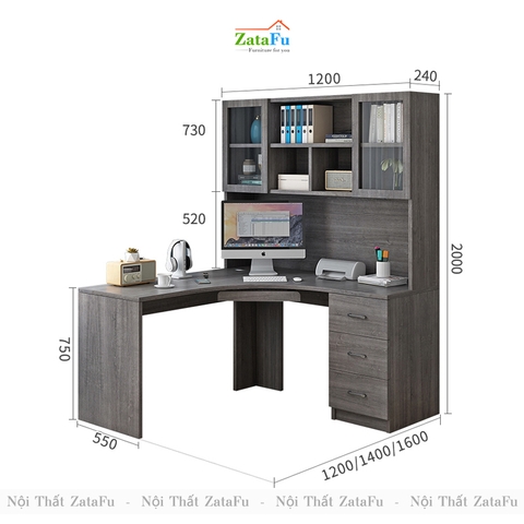 Bàn học bàn làm việc chữ L đi liền kệ sách lớn BLV-56