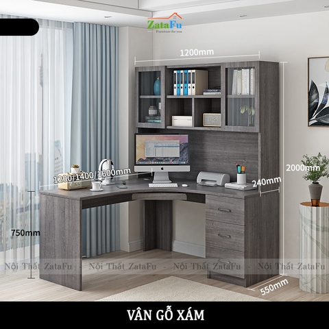 Bàn học bàn làm việc chữ L đi liền kệ sách lớn BLV-56