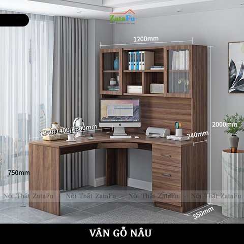 Bàn học bàn làm việc chữ L đi liền kệ sách lớn BLV-56
