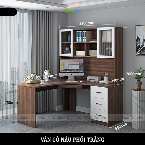 Bàn học bàn làm việc chữ L đi liền kệ sách lớn BLV-56
