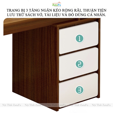 Bàn Học Bàn Làm Việc 3 Ngăn Tủ Thiết Kế Hiện Đại Gỗ MDF BLV-147 ZataFu