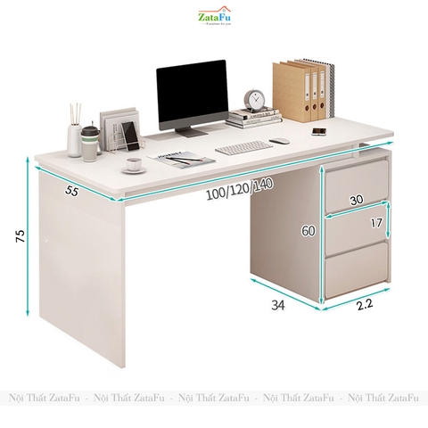 Bàn Học Bàn Làm Việc 3 Ngăn Tủ Thiết Kế Hiện Đại Gỗ MDF BLV-147 ZataFu