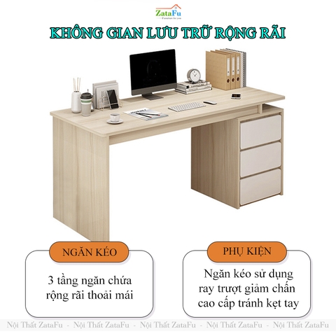Bàn Học Bàn Làm Việc 3 Ngăn Tủ Thiết Kế Hiện Đại Gỗ MDF BLV-147 ZataFu