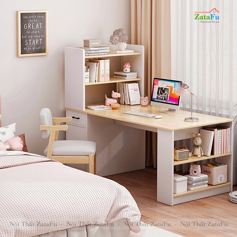 Bàn làm việc gỗ hiện đại cao cấp kèm kệ sách BLV-29