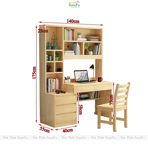Bàn Học Bàn Làm Việc Liền Kệ Sách Gỗ MDF Hiện Đại BLV-151 ZataFu