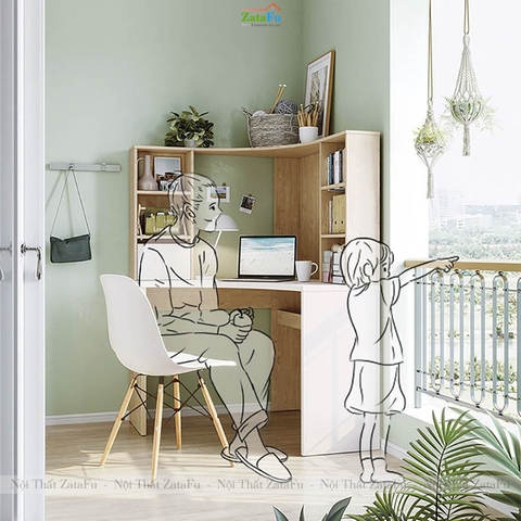 Bàn Làm Việc Bàn Học Góc Tường Nhiều Ngăn Gỗ MDF BLV-150 ZataFu