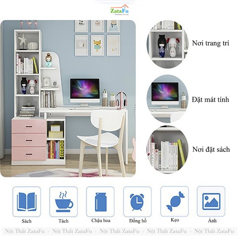 Bàn Làm Việc Thiết Kế Hình Cánh Buồm Kết Hợp Thêm Kệ BLV-126