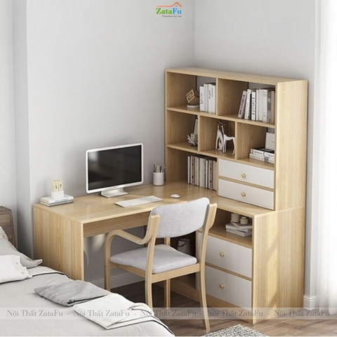 Bàn Làm Việc Kèm Kệ Sách Góc Tường Phong Cách Bắc Âu BLV-152 ZataFu