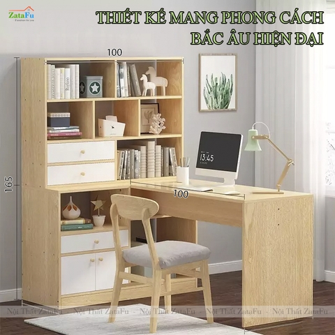 Bàn Làm Việc Kèm Kệ Sách Góc Tường Phong Cách Bắc Âu BLV-152 ZataFu