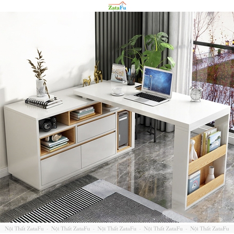 Bàn Làm Việc Chữ L Kèm Tủ Tùy Chỉnh Có Thể Xoay Ngang BLV-158 ZataFu