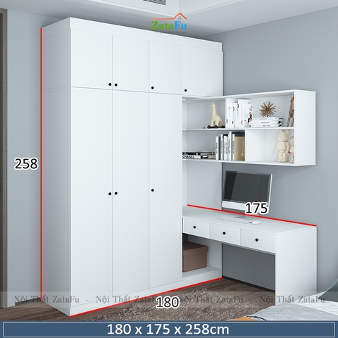 Bàn làm việc, bàn vi tính phối hợp tủ quần áo và kệ treo tường BLV-84