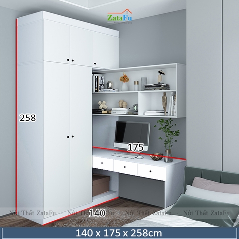 Bàn làm việc, bàn vi tính phối hợp tủ quần áo và kệ treo tường BLV-84