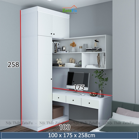 Bàn làm việc, bàn vi tính phối hợp tủ quần áo và kệ treo tường BLV-84