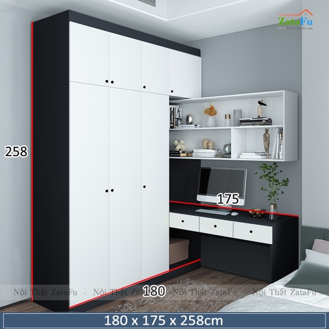 Bàn làm việc, bàn vi tính phối hợp tủ quần áo và kệ treo tường BLV-84