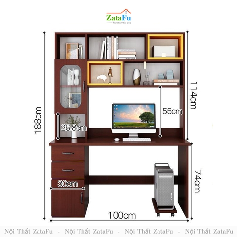 Bàn học bàn làm việc liền kệ nhiều màu BLV-59