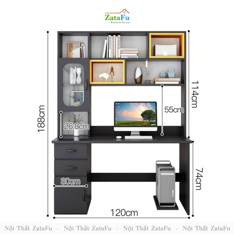 Bàn học bàn làm việc liền kệ nhiều màu BLV-59