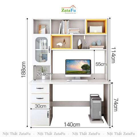 Bàn học bàn làm việc liền kệ nhiều màu BLV-59