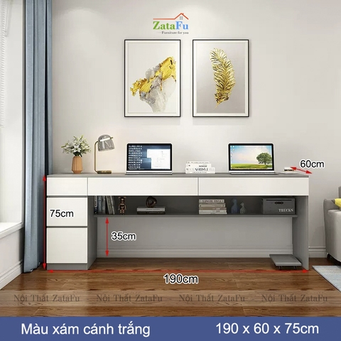 Bàn Học Đôi 2 Người Ngồi Có Nhiều Ngăn Kéo Ván MDF Dày 17mm BLV-102 ZataFu