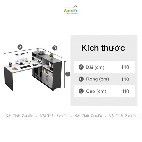 Bàn làm việc văn phòng chữ L có kệ sách BLV-97