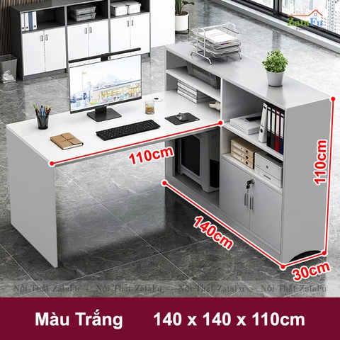 Bàn làm việc văn phòng chữ L có kệ sách BLV-97