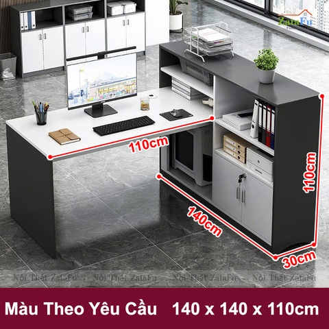 Bàn làm việc văn phòng chữ L có kệ sách BLV-97