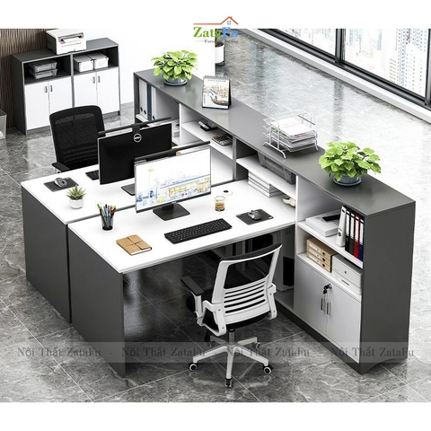 Bàn làm việc văn phòng chữ L có kệ sách BLV-97
